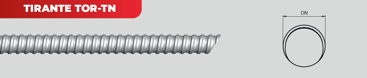 Diagrama técnico dos Tirantes TOR-TN mostrando sistema de ancoragem para solo grampeado